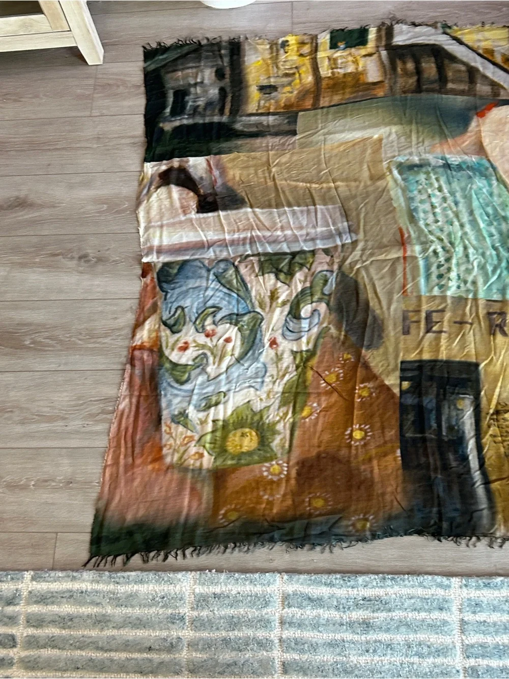 Suzi Roher Italy Multi Color Surreal Cafe Art Modal Silk Large Square Scarf Wrap
